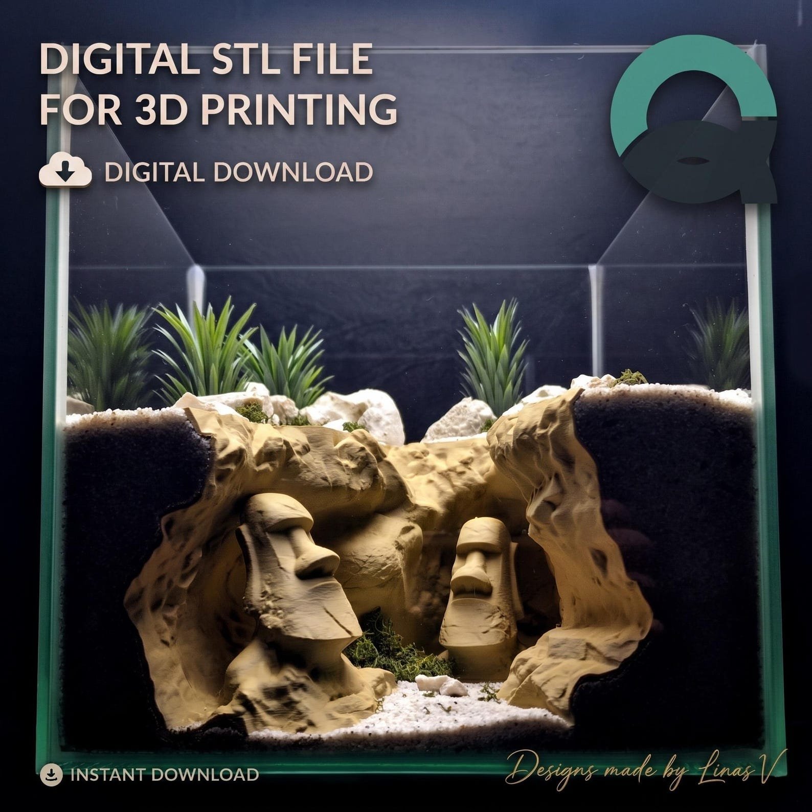 Easter Island Grotto - Aquarium & Terrarium decor cave | Critter underground hide | Fish, shrimp, reptile pet house | 3D Printable STL